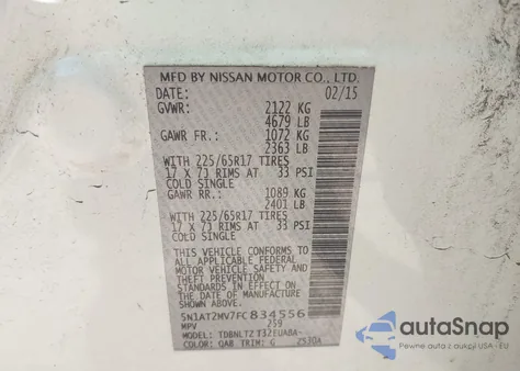 2015 Nissan Rogue Sv from USA, damaged, VIN 5N1AT2MV7FC834556
